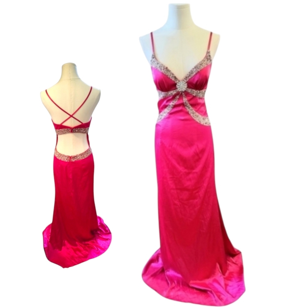 Sean Couture Barbie Paris Pink Backless Low Cut Sequin Prom Gown Size Small